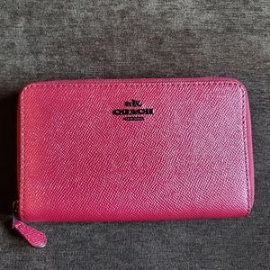 Coach Metallic Mauve Zip Around Leather Wallet